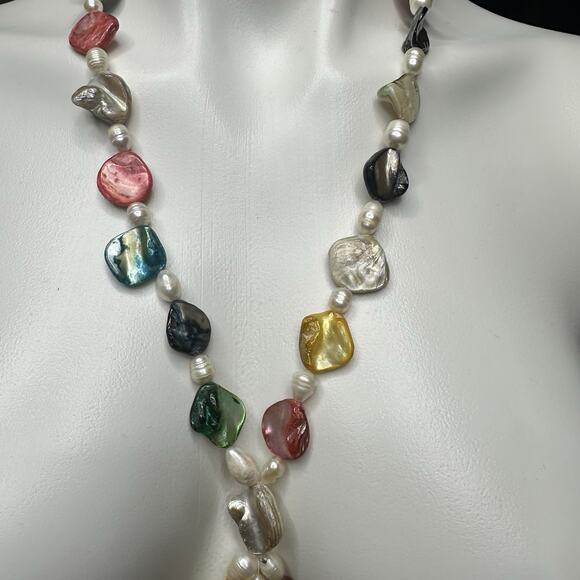 Freshwater Baroque Pearl Necklace Tassel Rainbow Multicolor Beach Ocean Wedding - Picture 4 of 14